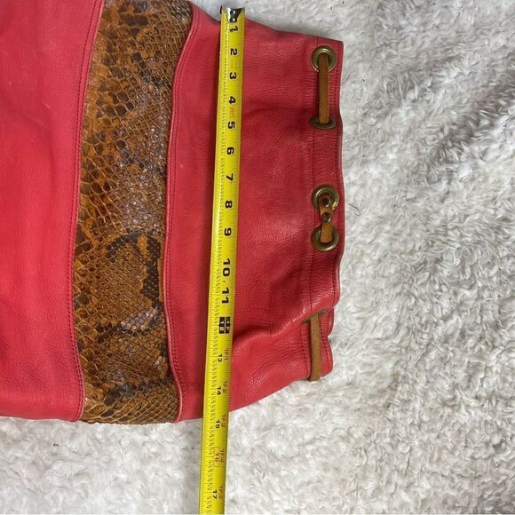 Leather orange and Brown snake skin print  Xlarge bucket bag sling back tan trap main image 12